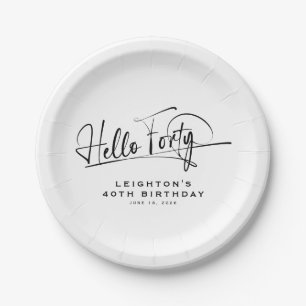 Script Hello Forty Minimalist 40th Birthday Paper Plates