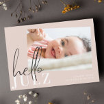 Script Hello Name Black Minimalist Photo Baby<br><div class="desc">Script Hello Name Black Minimalist Photo Baby Birth Announcement Card</div>