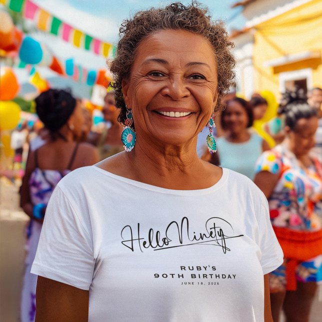 Script Hello Ninety Minimalist 90th Birthday T-Shirt (Creator Uploaded)