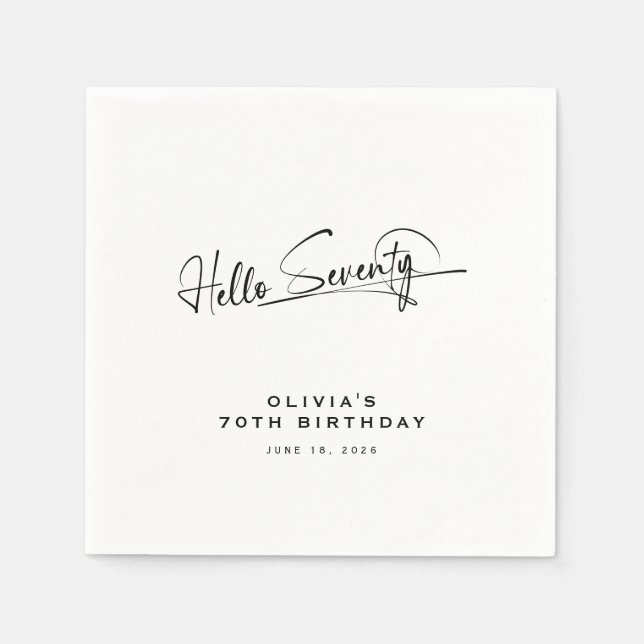 Script Hello Seventy Minimalist 70th Birthday Napkins (Front)