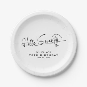 Script Hello Seventy Minimalist 70th Birthday Paper Plates
