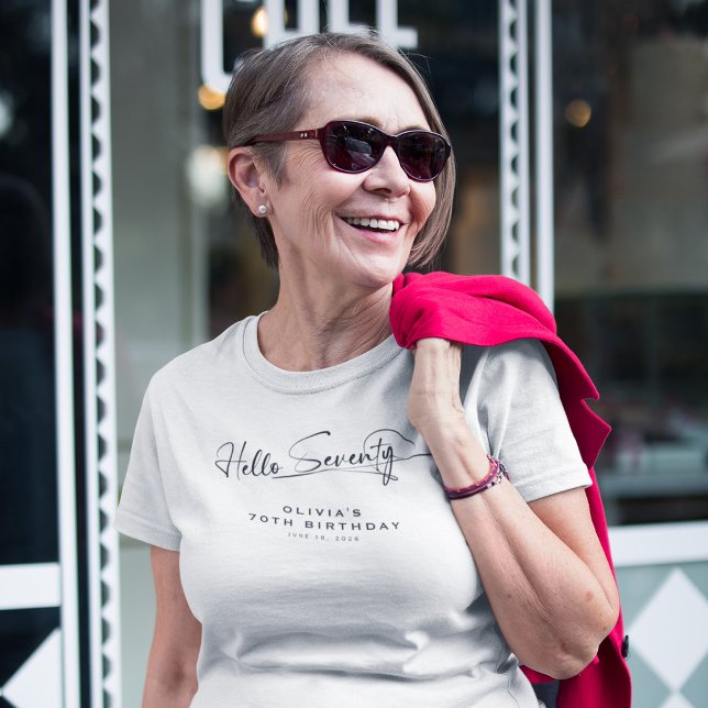 Script Hello Seventy Minimalist 70th Birthday T-Shirt (Creator Uploaded)