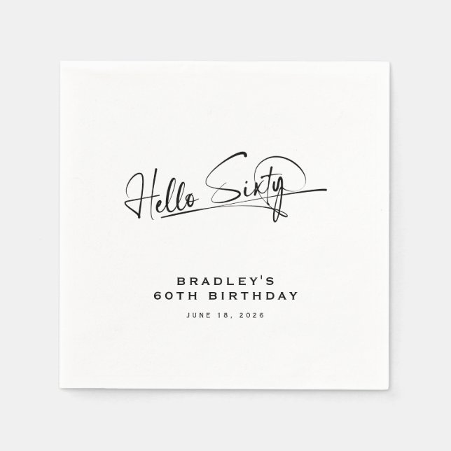 Script Hello Sixty Minimalist 60th Birthday Napkins (Front)