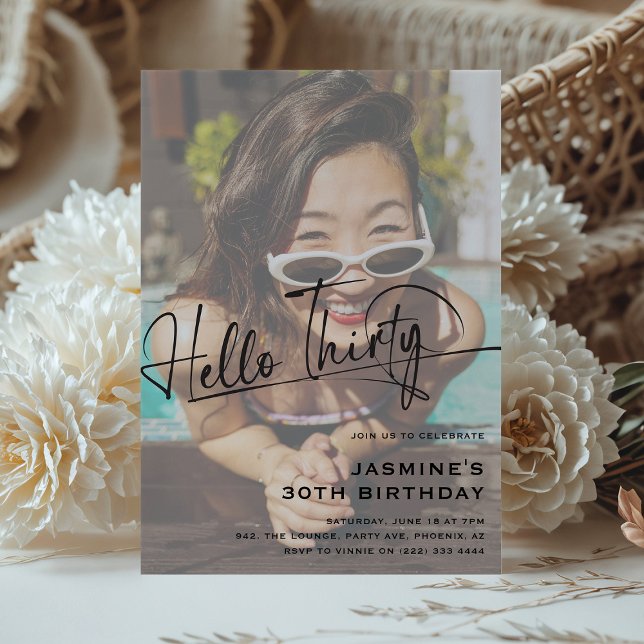 Script Hello Thirty Minimal Photo 30th Birthday Invitation (Creator Uploaded)