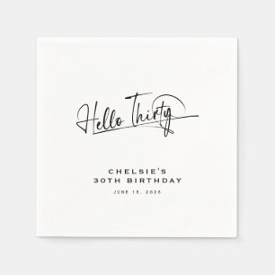 Script Hello Thirty Minimalist 30th Birthday Napkins