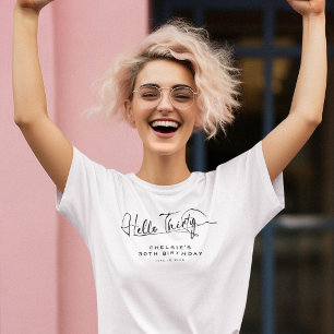 Script Hello Thirty Minimalist 30th Birthday T-Shirt