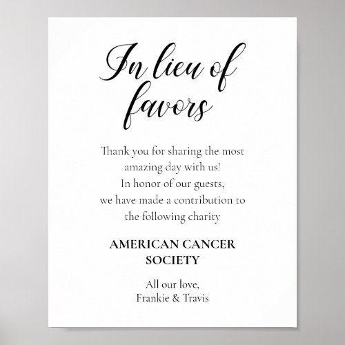 Script In Lieu Of Favors Charity Donation Wedding Poster