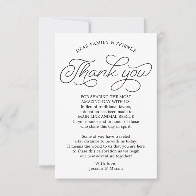 Script In Lieu of Favors Thank You Place Card (Front)