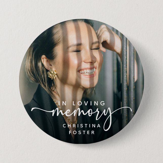 Script In Loving Memory Photo Memorial Button (Front)