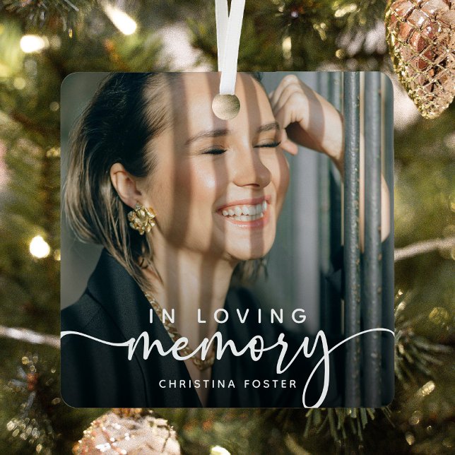 Script In Loving Memory Photo Memorial Christmas Metal Ornament (Creator Uploaded)