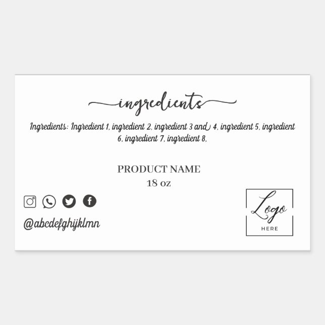 Script Ingredient Product Label Sticker (Front)
