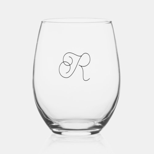Script Initial Drinkware Set Stemless Wine Glass