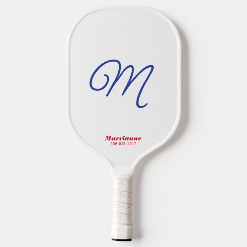 Script Initial Elegant Red White Blue Personalized Pickleball Paddle