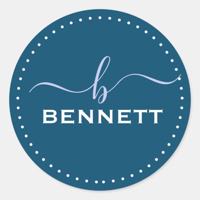 Script Initial, Full Last name Personalized Classic Round Sticker (Front)