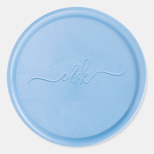 Script Initial Linen Blue Wax Seal Sticker