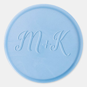 Script Initial Linen Blue Wax Seal Sticker
