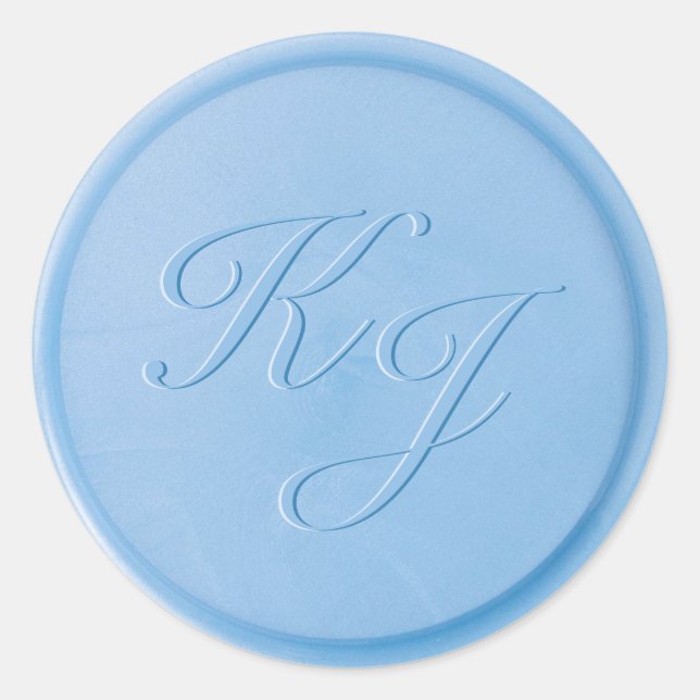 Script Initial Linen Blue Wax Seal Sticker (Front)