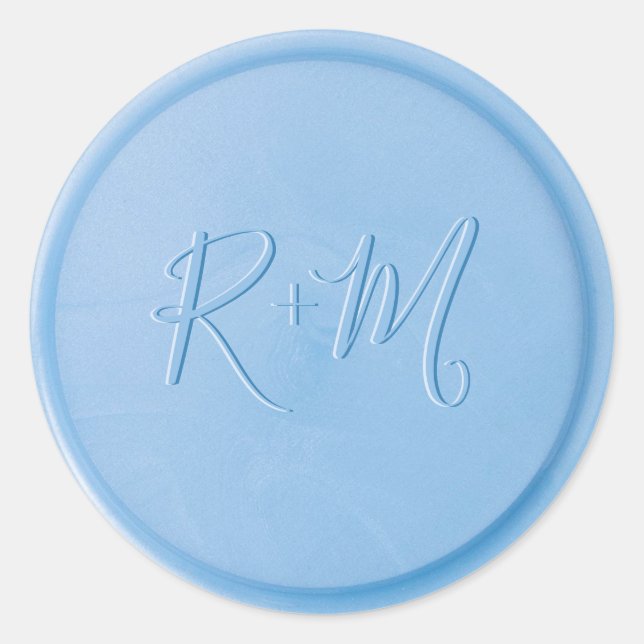 Script Initial Linen Blue Wax Seal Sticker (Front)