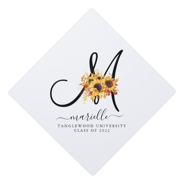 Script Initial Name Sunflowers Graduation 2022 Cap Topper (Front)