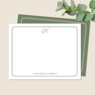 Script Initial Pretty Family Stationery Green Note Card