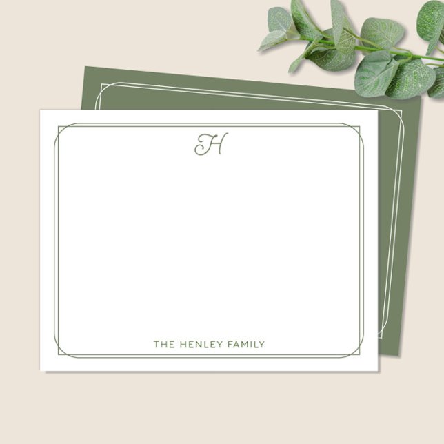 Script Initial Pretty Family Stationery Green Note Card (Creator Uploaded)