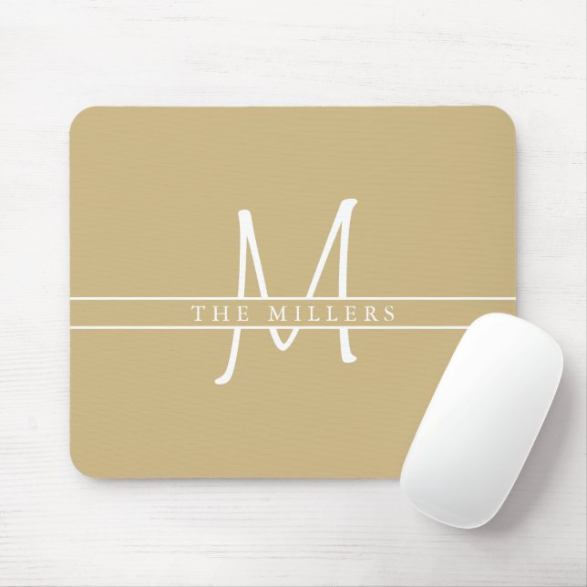 Script Initial Split Monogram, Personalized Gold Mouse Pad (With Mouse)