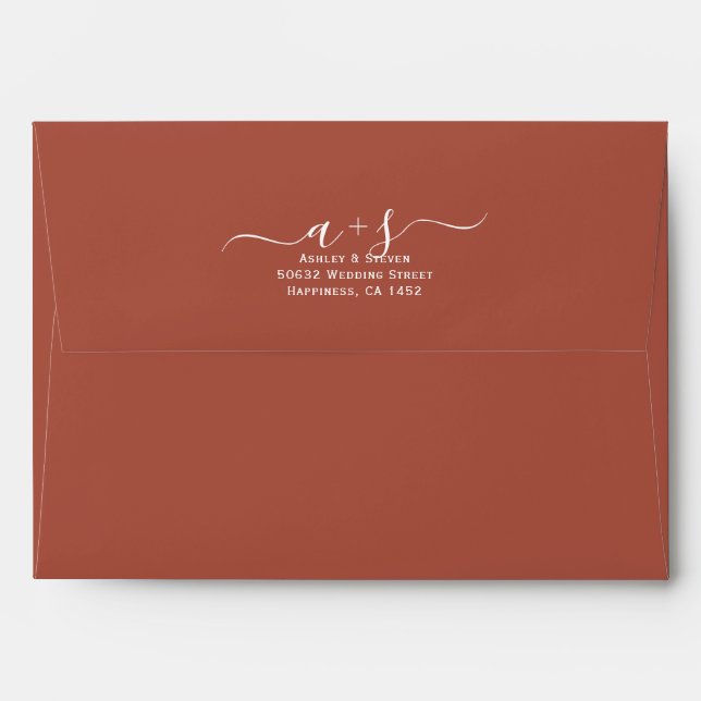 Script initials terracotta wedding  envelope (Back (Top Flap))