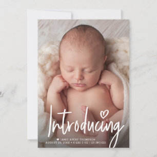 Script Introducing Heart Baby Photo Blank back Thank You Card