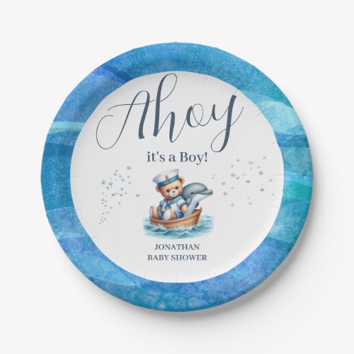 script its a boy nautical sailor watercolor paper plates