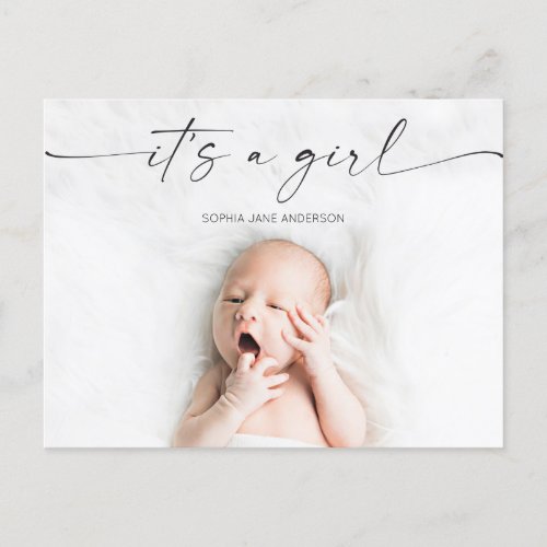 Script Its A Girl Baby Birth Announcement Photo  Postcard