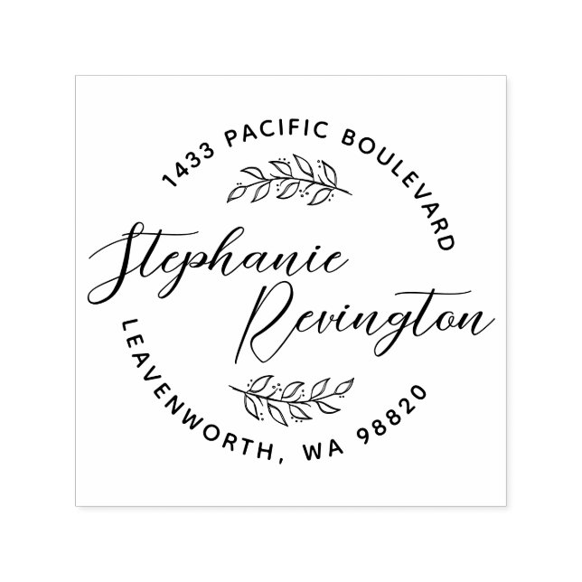 Script & Leaves | Create Your Own Name & Address Self-inking Stamp (Design)