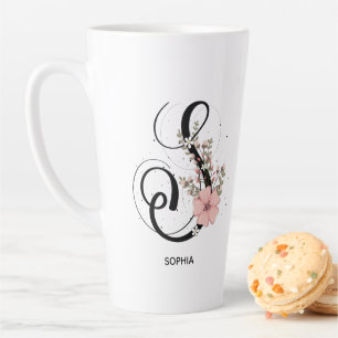 Script Letter S Alphabet Floral Monogram Flower Latte Mug