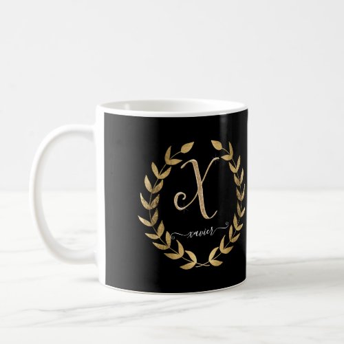 Script Letter X Monogram Black n Gold Name Coffee Mug