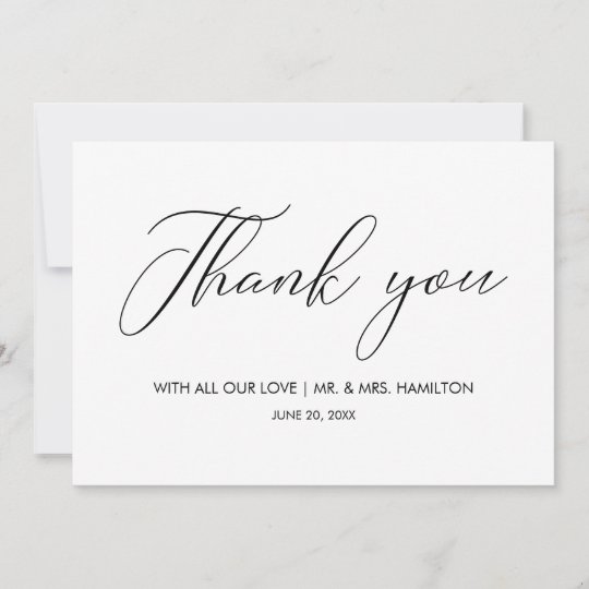 Script Lettering Black & White Wedding Thank You | Zazzle.com