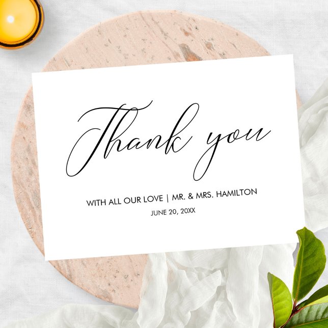 Script Lettering Black & White Wedding Thank You Card (Creator Uploaded)