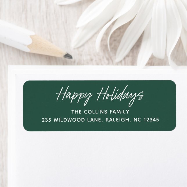 Script Lettering Happy Holidays Return Address Label (Insitu)