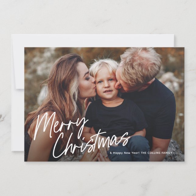Script Lettering Merry Christmas 2 Photo  Holiday Card (Front)