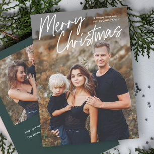 Script Lettering Merry Christmas 2 Photo Holiday Card