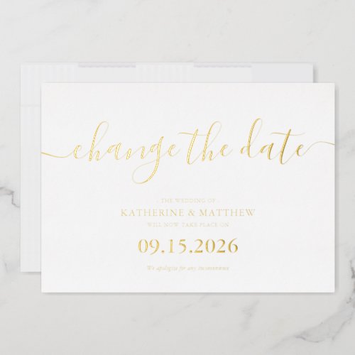 Script Lettering Postponed Wedding Save The Date Foil Invitation