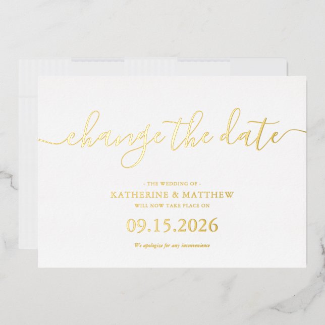 Script Lettering Postponed Wedding Save The Date Foil Invitation (Envelope)
