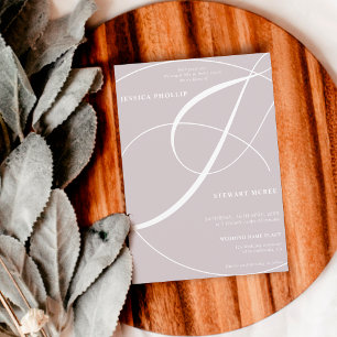 Script lilac gray photo calligraphy wedding invitation