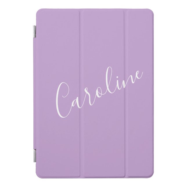 Script Lilac Purple Solid Color Personalized Name iPad Pro Cover (Front)