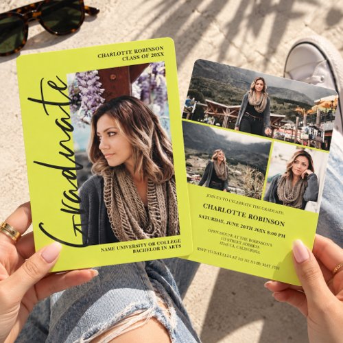 Script Lime Green graduate photo graduation Invitation
