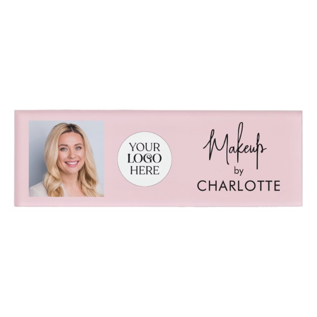 Script Logo Photo Makeup  Name Tag (Front)
