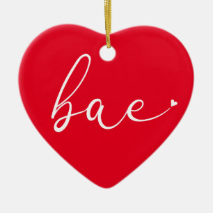 Script Love Heart Bae Definition Red Ceramic Ornament