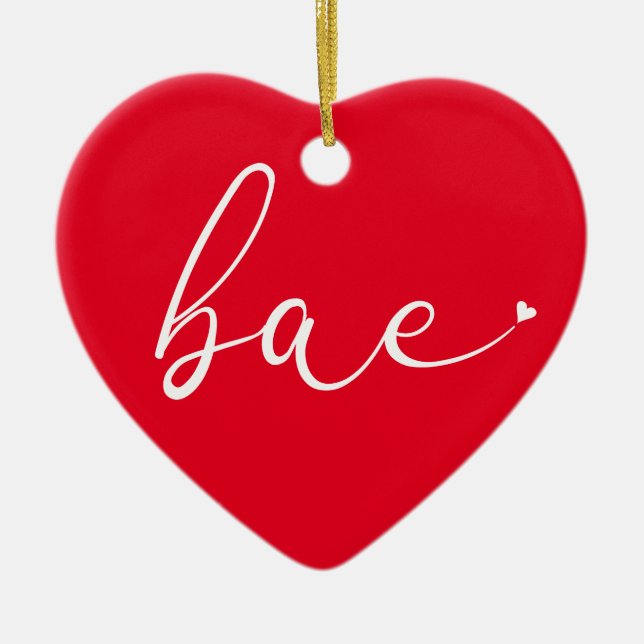 Script Love Heart Bae Definition Red Ceramic Ornament (Front)
