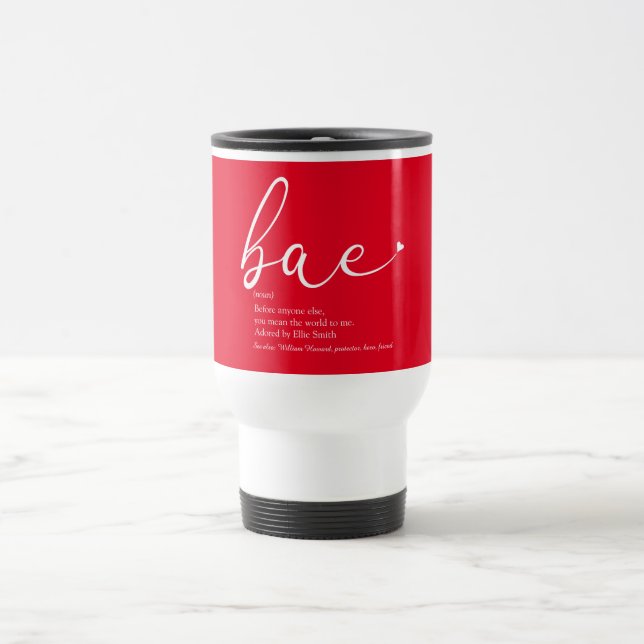 Script Love Heart Bae Definition Red Travel Mug (Center)