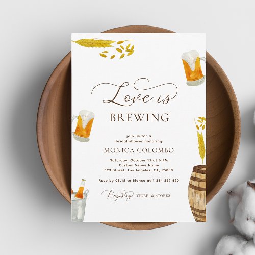 Script Love is Brewing Beer Theme Bridal Shower Invitation