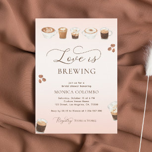 Script Love is Brewing Pink Coffee Bridal Shower Invitation