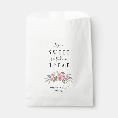 Script Love is Sweet Pink Floral Wedding Favor Bag